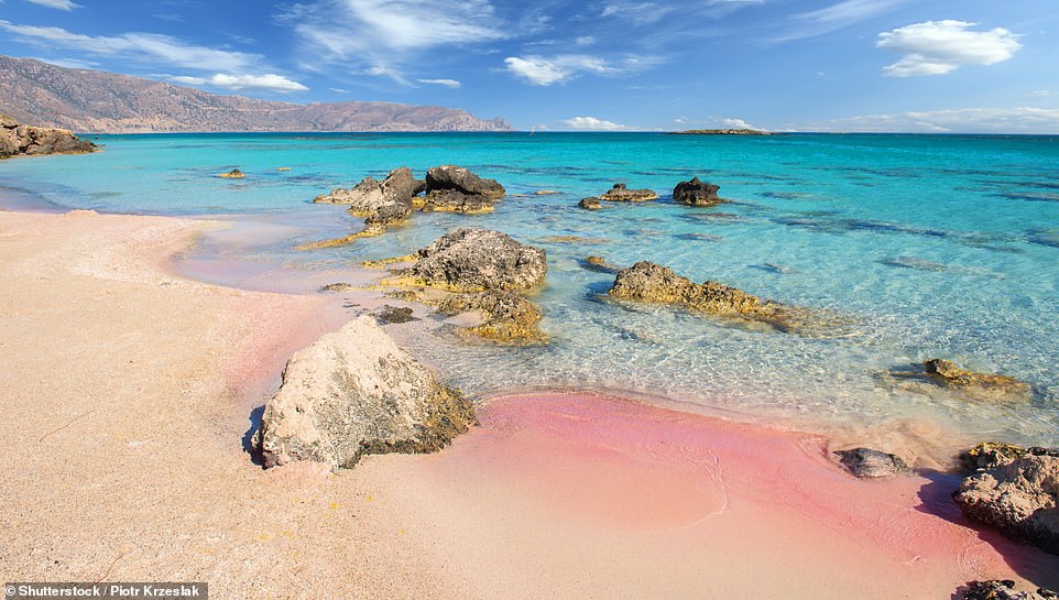 The pink-hued sand at Elafonisi beach, which Alan says is 'extremely popular, particularly with families or nervous swimmers'. The waters here are never more than a few feet deep